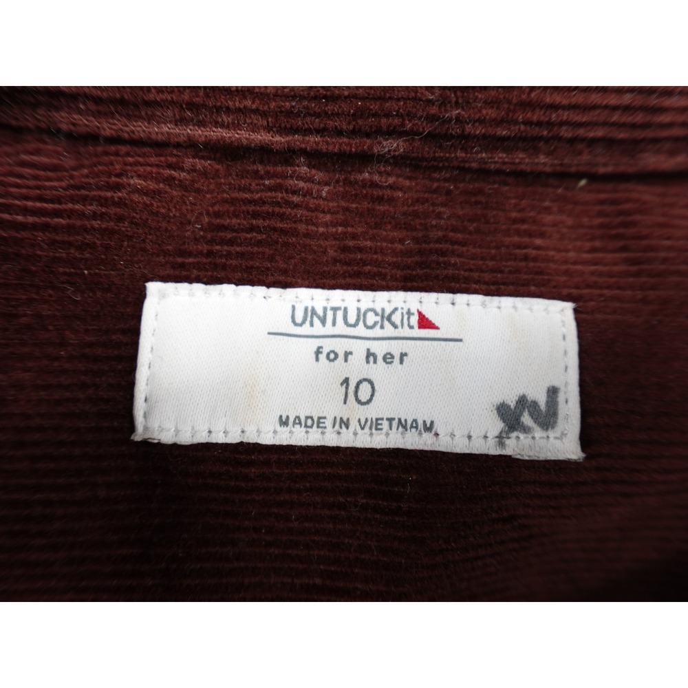 UNTUCKit Cora Dress Womens 10 Brown Burgundy Corduroy Button Front 42166 - Picture 11 of 13